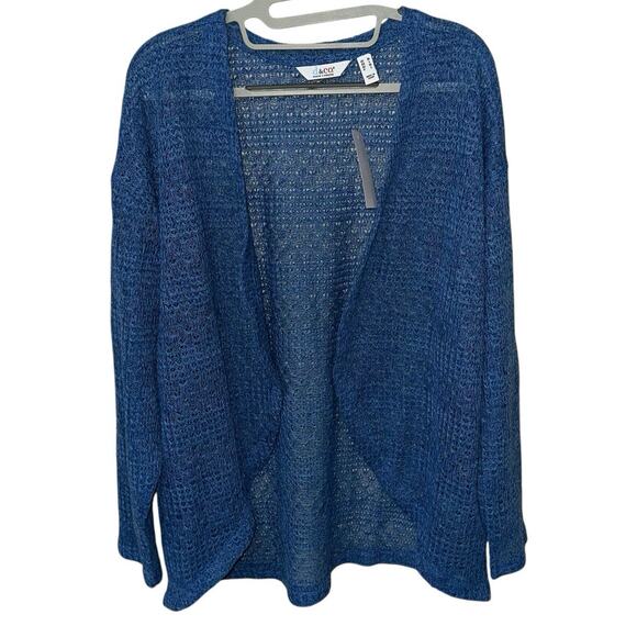 NWT Denim & Co Blue Knit Open Front Cardigan - Picture 1 of 5